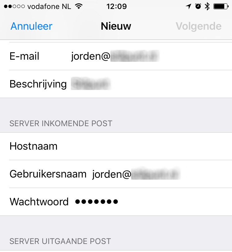 iPhone mail info voor server inkomende e-mail